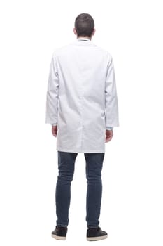 rear view. male doctor with a stethoscope. isolated on a white background.