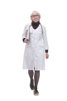 in full growth. female doctor with clipboard. isolated on a white background.