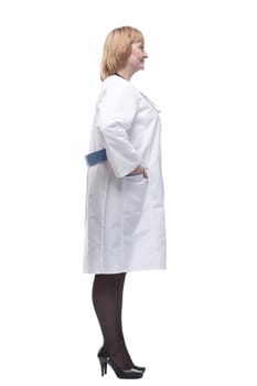 in full growth.friendly female doctor with a stethoscope. isolated on a white background.