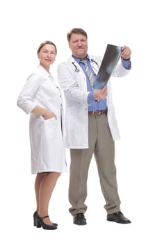 in full growth. medical colleagues standing together.isolated on a white background.
