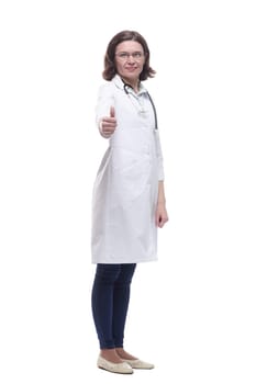Mature female doctor with stethoscope. isolated on a white background.