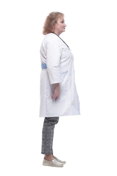 in full growth.senior female doctor with a stethoscope. isolated on a white background.