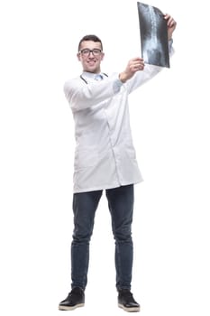 doctor with an x-ray in his hands. isolated on a white background.