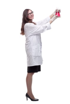 side view. doctor diagnostician giving a thumbs up. isolated on a white background