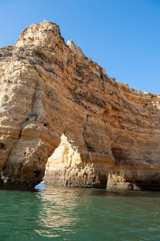 Rock formations on the Algarve coast in Portugal