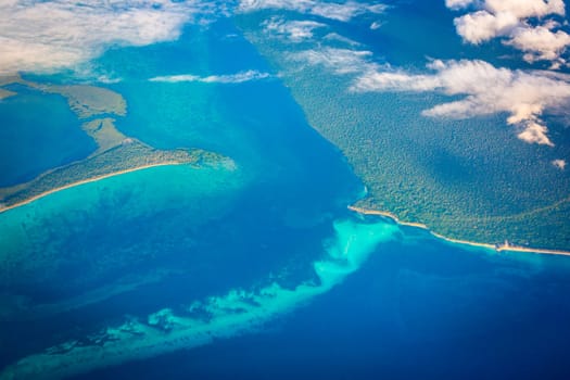 Aerial view of Saona island, Punta Cana at sunny day, Dominican Republic.