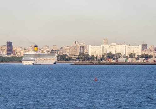 Buenos Aires, Argentina - 6 February 2023: Cruise ship Costa Fortuna entering port