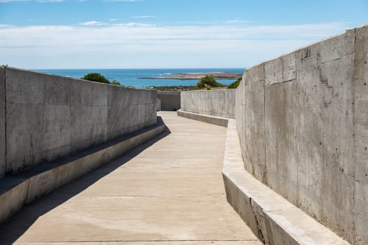 Concrete pathway to overlook point for tourists at Punta Tombo penguin sanctuary