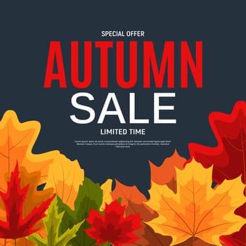 Shiny Autumn Leaves Sale Banner. Business Discount Card. Vector Illustration EPS10