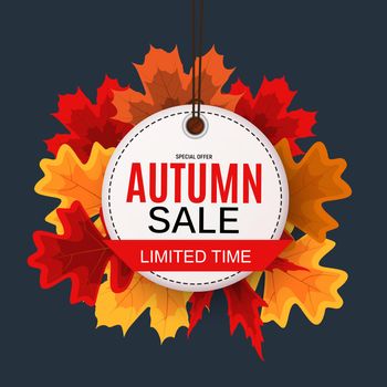 Shiny Autumn Leaves Sale Banner. Business Discount Card. Vector Illustration EPS10