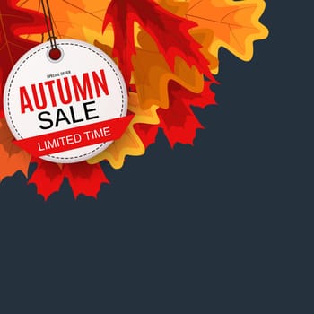 Shiny Autumn Leaves Sale Banner. Business Discount Card. Vector Illustration EPS10