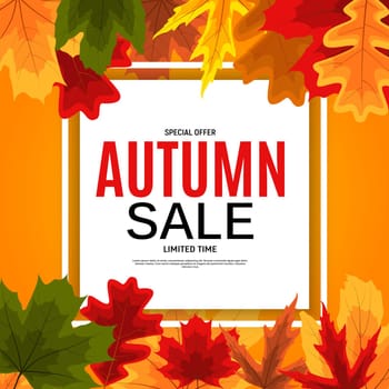 Shiny Autumn Leaves Sale Banner. Business Discount Card. Vector Illustration EPS10