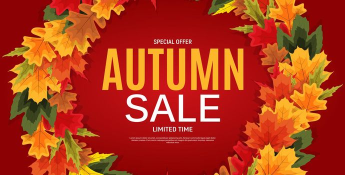 Shiny Autumn Leaves Sale Banner. Business Discount Card. Vector Illustration EPS10