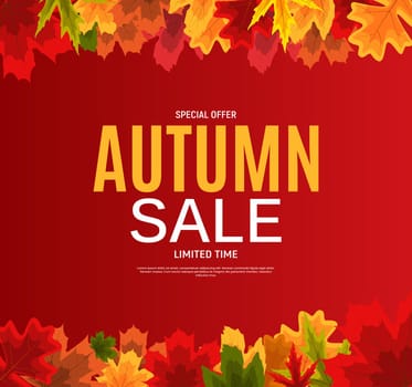 Shiny Autumn Leaves Sale Banner. Business Discount Card. Vector Illustration EPS10