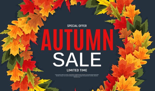 Shiny Autumn Leaves Sale Banner. Business Discount Card. Vector Illustration EPS10