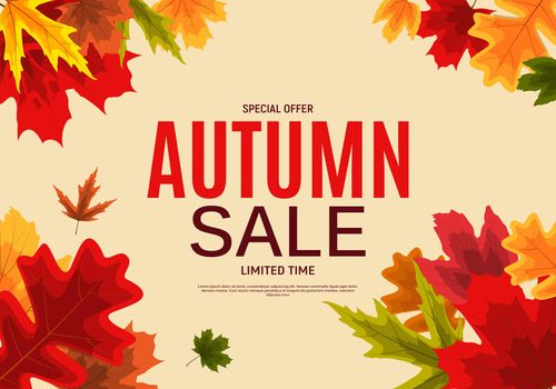 Shiny Autumn Leaves Sale Banner. Business Discount Card. Vector Illustration EPS10