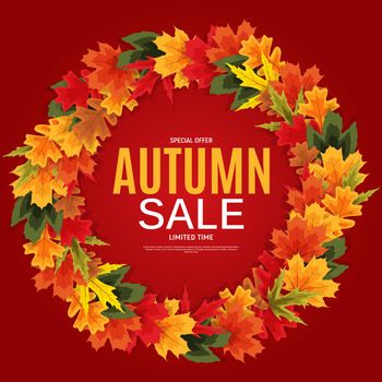 Shiny Autumn Leaves Sale Banner. Business Discount Card. Vector Illustration EPS10