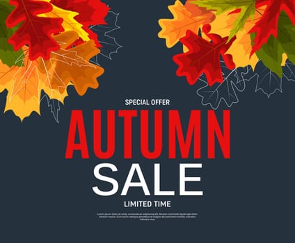 Shiny Autumn Leaves Sale Banner. Business Discount Card. Vector Illustration EPS10