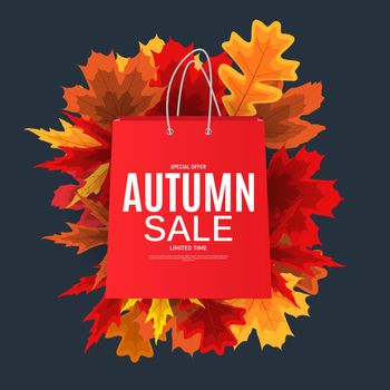 Shiny Autumn Leaves Sale Banner. Business Discount Card. Vector Illustration EPS10