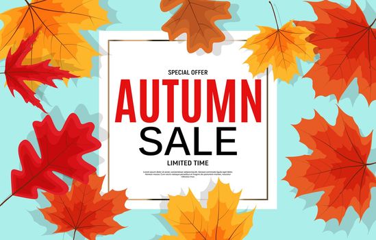 Shiny Autumn Leaves Sale Banner. Business Discount Card. Vector Illustration EPS10