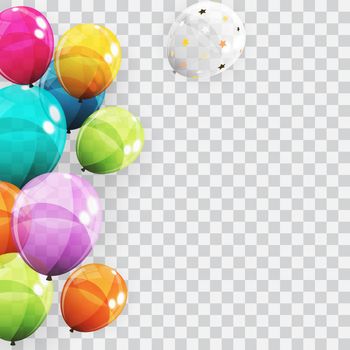 Group of Colour Glossy Helium Balloons Background. Set of Balloons for Birthday, Anniversary, Celebration Party Decorations. Vector Illustration EPS10