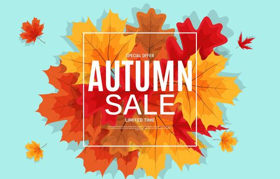 Shiny Autumn Leaves Sale Banner. Business Discount Card. Vector Illustration EPS10
