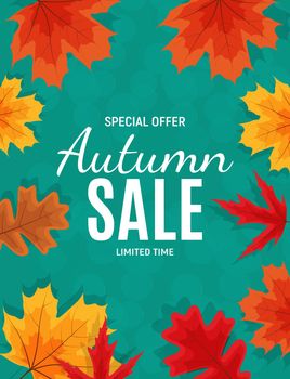 Shiny Autumn Leaves Sale Banner. Business Discount Card. Vector Illustration EPS10