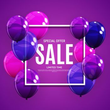 Abstract Designs Sale Banner Template with Balloons. Vector Illustration EPS10