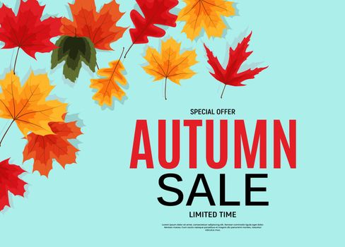 Shiny Autumn Leaves Sale Banner. Business Discount Card. Vector Illustration EPS10