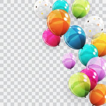 Group of Colour Glossy Helium Balloons Background. Set of Balloons for Birthday, Anniversary, Celebration Party Decorations. Vector Illustration EPS10