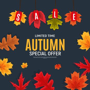 Shiny Autumn Leaves Sale Banner. Business Discount Card. Vector Illustration EPS10