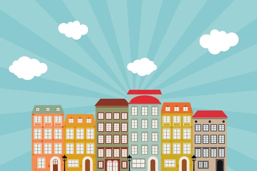 Little Town in retro Style. Vector Illustration EPS10