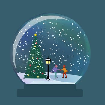 Snow glass globe with children skate in winter for Christmas and New Year gift.Vector Illustration EPS10