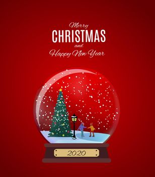 Merry Christmas and Happy New Year Background with Little Town in retro Style. Vector Illustration EPS10