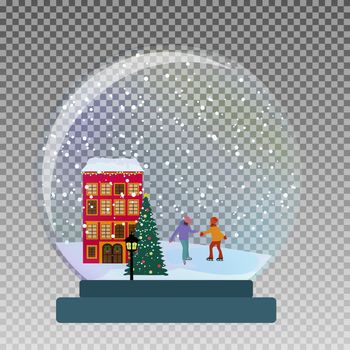 Snow glass globe with children skate in winter for Christmas and New Year gift.Vector Illustration EPS10