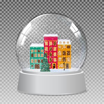 Snow glass globe with little town in winter for Christmas and New Year gift.Vector Illustration EPS10
