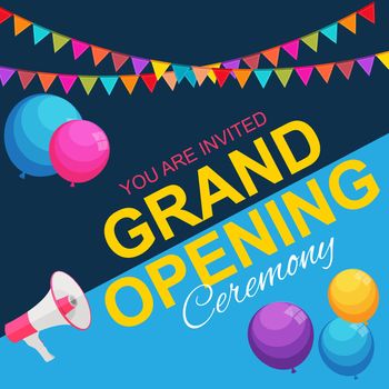 Grand Opening Card with Megaphone and Speech Bubble. Vector Illustration EPS10