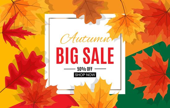 Shiny Autumn Leaves Sale Banner. Business Discount Card. Vector Illustration EPS10