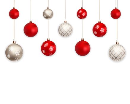 3d Christmas balls for holiday new year design on white background. Vector illustration. EPS10