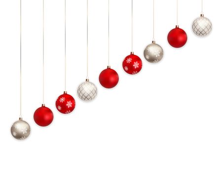 3d Christmas balls for holiday new year design on white background. Vector illustration. EPS10