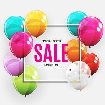 Abstract Designs Sale Banner Template with Balloons. Vector Illustration EPS10