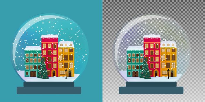 Snow glass globe with little town in winter for Christmas and New Year gift.Vector Illustration EPS10