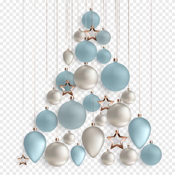 3d Christmas balls for holiday new year design on transparent background. Vector illustration. EPS10