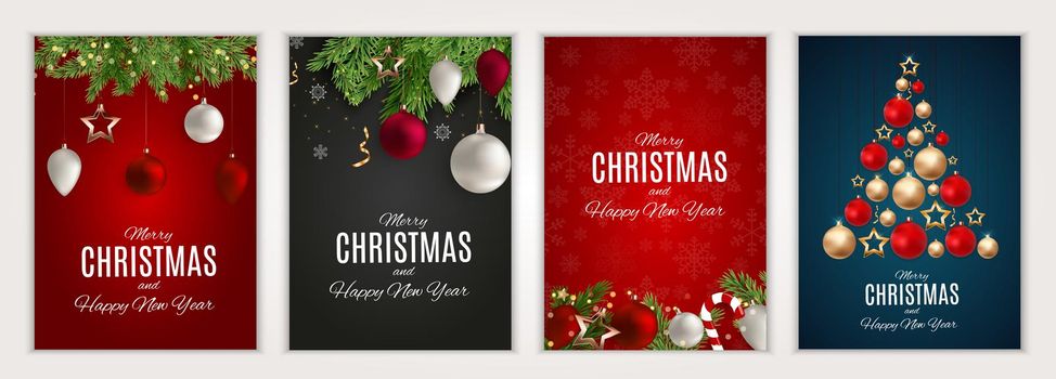 Merry Christmas and Happy New Year posters set. Vector illustration. EPS10