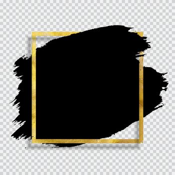 Grunge Brush paint ink stroke with square golden frame background. Vector Illustration EPS10