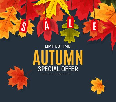 Shiny Autumn Leaves Sale Banner. Business Discount Card. Vector Illustration EPS10