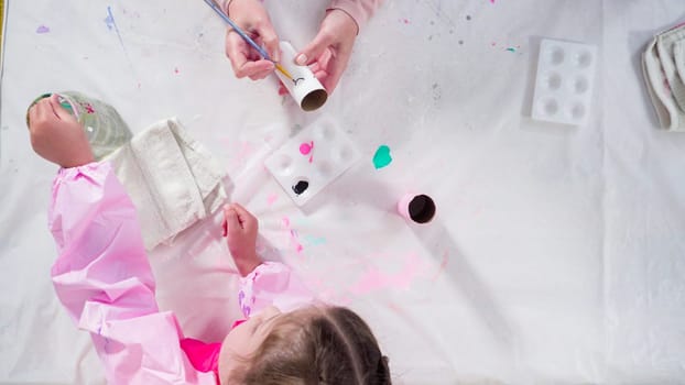 Flat lay. Step by step. Making unicorns out of paper and empty toilet paper rolls.