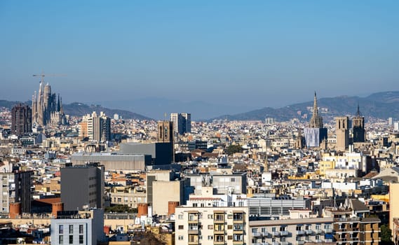 View over Barcelona with the cathedral and the Sagrada Familia