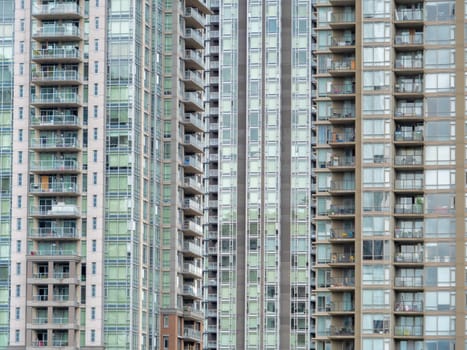 Facades of high rise residential apartment building.