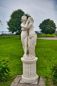 Statue of Cupid and Psyche in Alleya Statuy of Ermitazh-Vyborg, Vyborg, Russia.